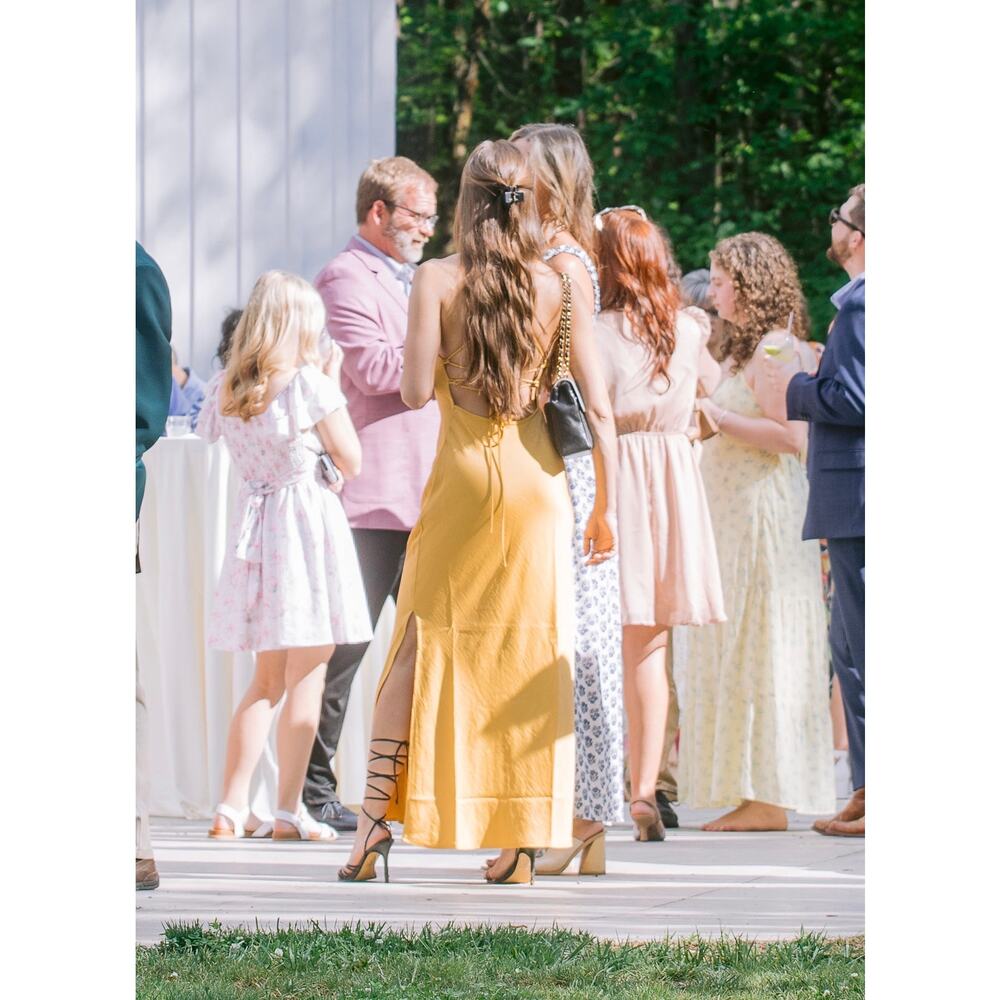 SATIN CORSET SLIP MAXI DRESS XS MESHKI MARIGOLD YELLOW